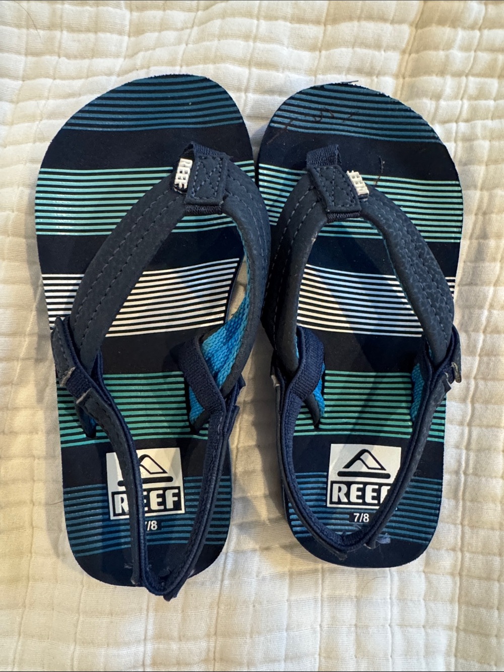 Reef Navy, Teal & White Striped Toddler Flip Flops